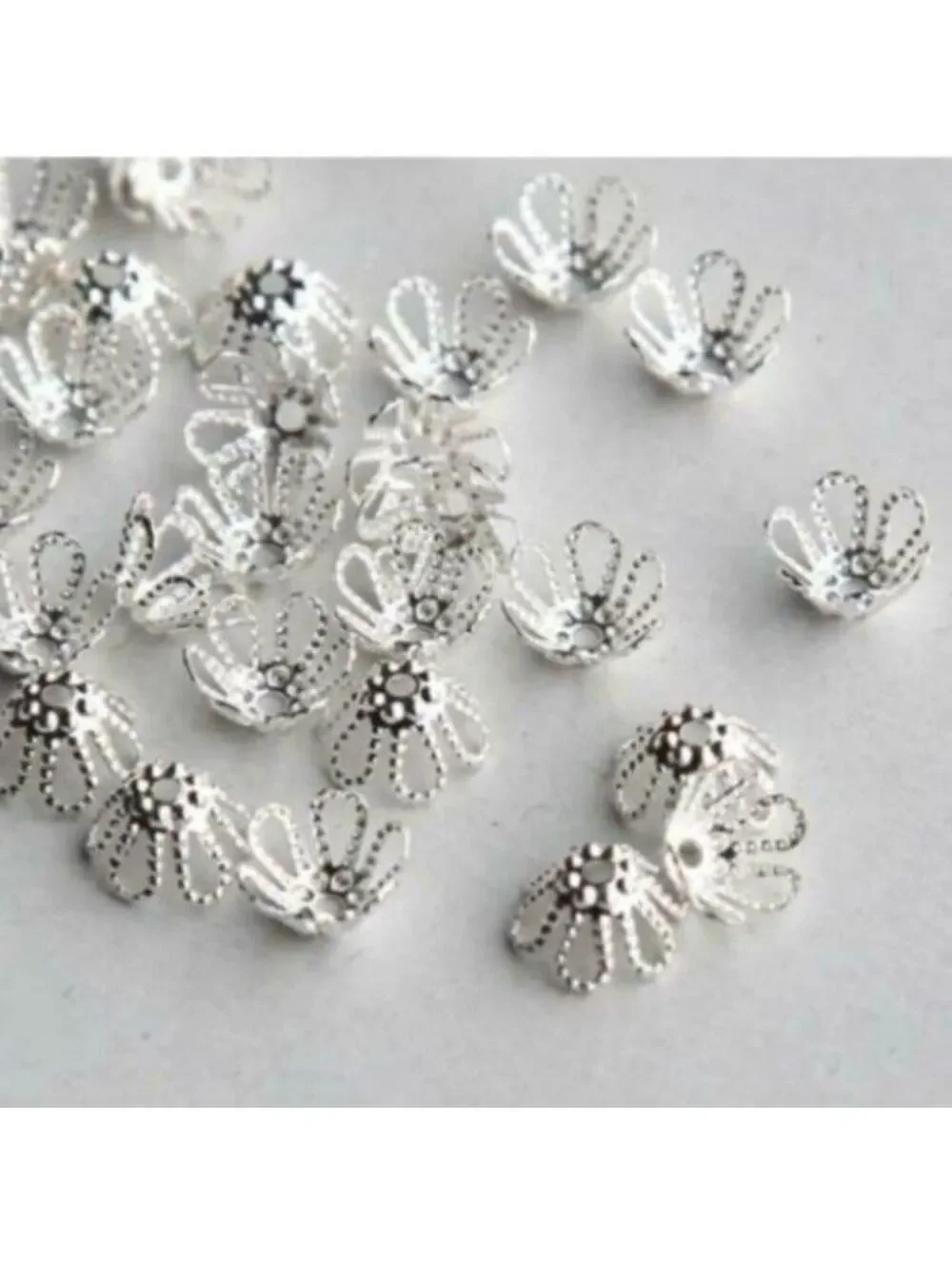 100 Sterling Silver Plate Lacy Bead Caps